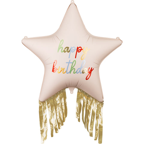 Balão Estrela Happy Birthday com Franjas